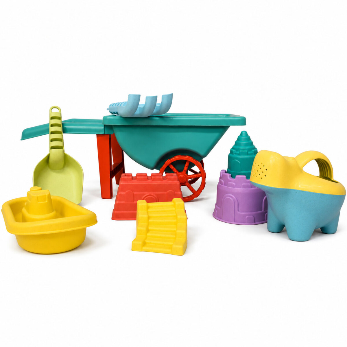 Set Juego Playa Infantil Carretilla Moldes Rastrillo 10pzas - Verde 