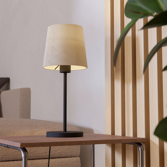 Lámpara de mesa E27 acero negro y pant tela blanca EG6020