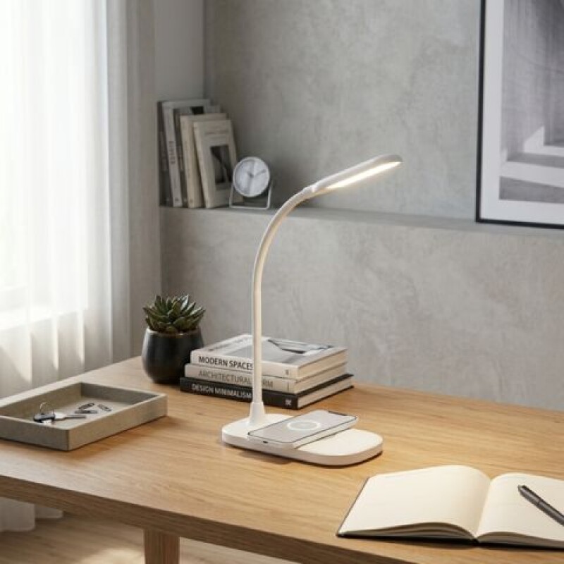 VELADOR DE ESCRITORIO CON CARGADOR INALAMBRICO 2W FLEXIBLE BLANCO VELADOR DE ESCRITORIO CON CARGADOR INALAMBRICO 2W FLEXIBLE BLANCO