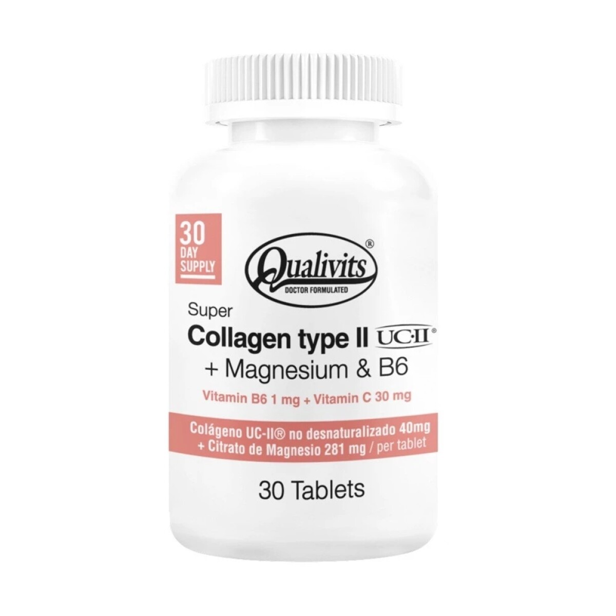 Super Colageno Ii + Magnesio + B6 Qualivits 30 Tabletas 
