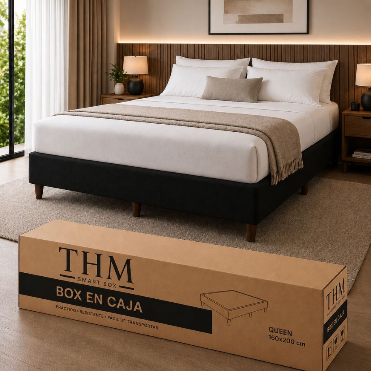 Cama SmartBox HAMPTONS Extra King 200x200 cm - Negro 