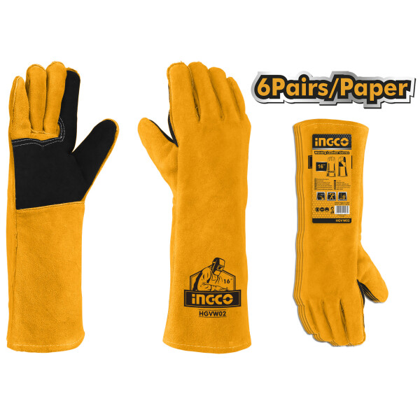 GUANTES CUERO LARGO SOLDADOR 16´´ INGCO HGVW02 GUANTES CUERO LARGO SOLDADOR 16´´ INGCO HGVW02