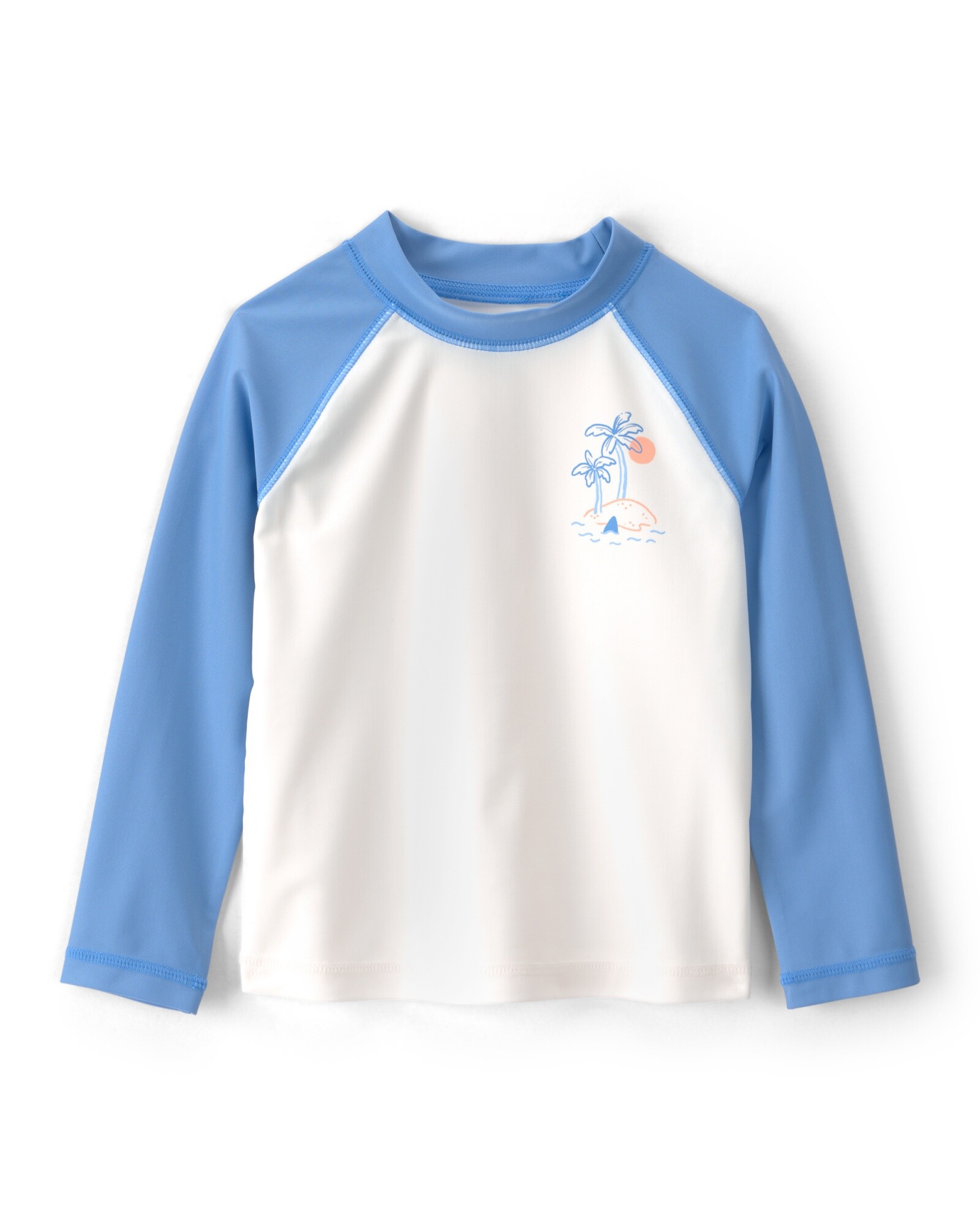Remera de baño manga larga con protección UPF 50+, azul y blanco Sin color