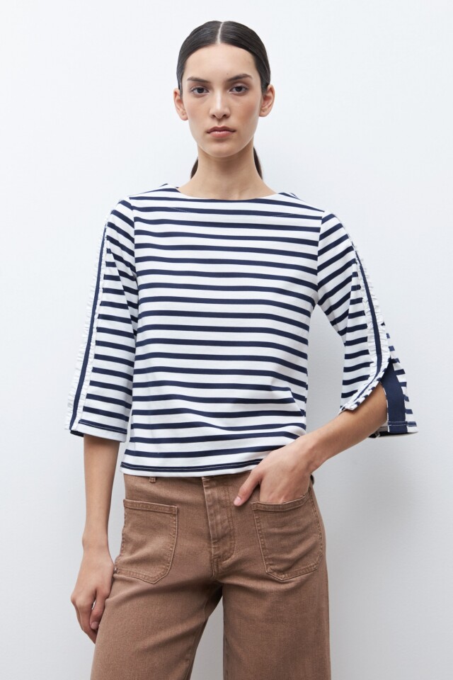 Sweatshirt rayado con volados blanco