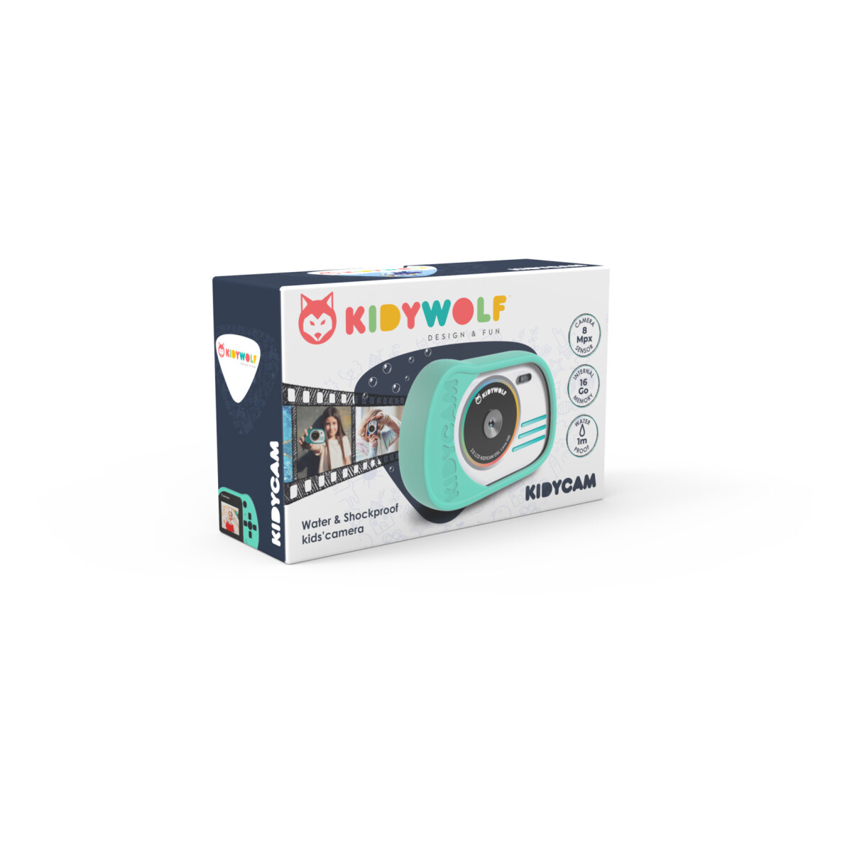 KIDYCAM - Cámara Digital Para Niños Water Proof 32 Gb Kidywolf - Cyan 