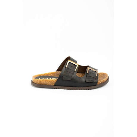 Sandalias De Cuero Doble Hebilla Chocolate