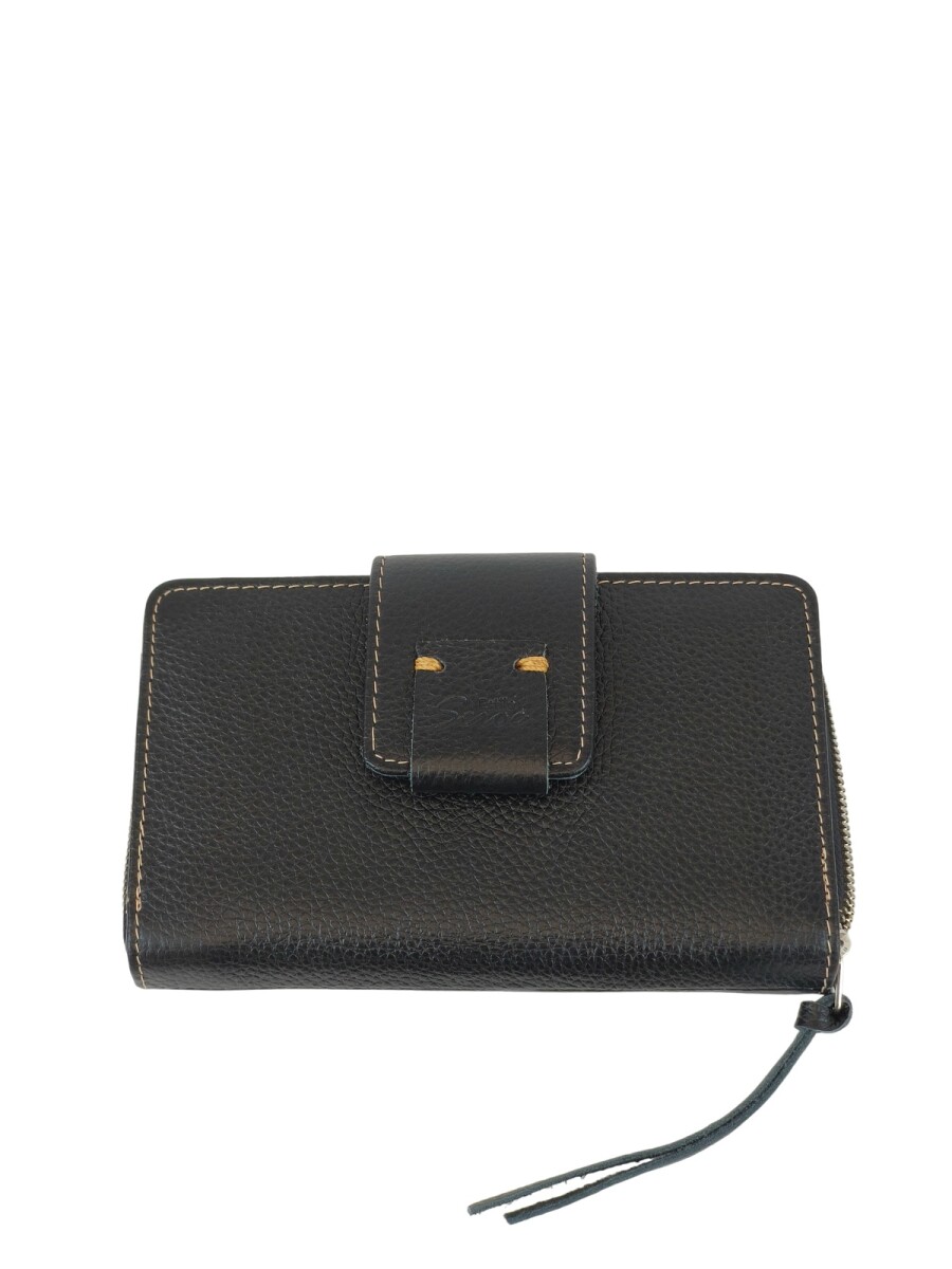 Monedero con tarjetero y costura a mano - Negro 