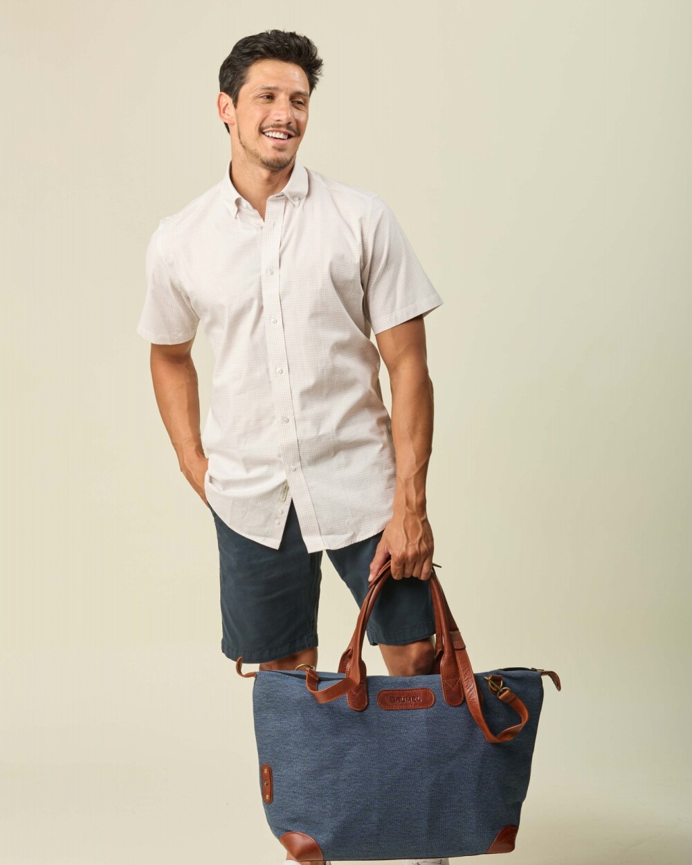 Bolso Tafeta y Cuero Azul Azul