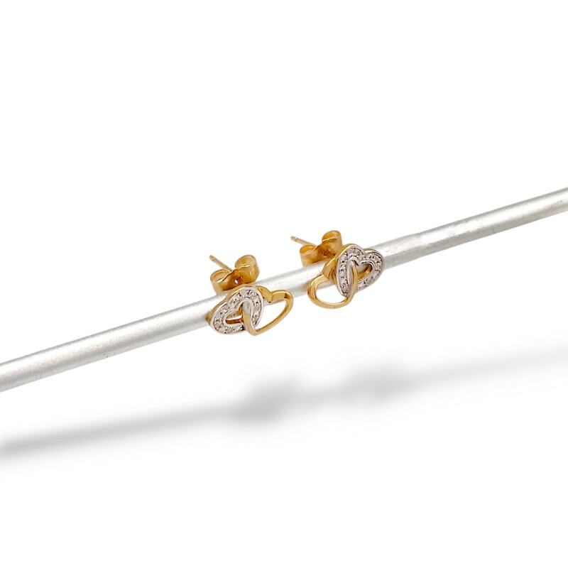 Caravanas doble corazón enlazado de oro- Oro bajo - Zirconia- CA8264 conpiedra