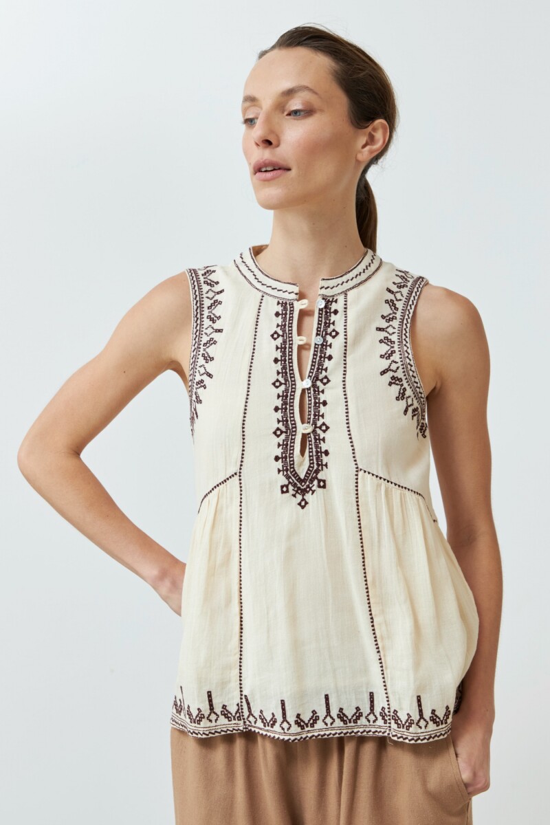 Blusa boho con bordados beige