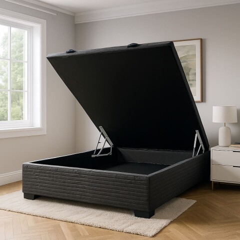 Base para Sommier Colchon Baul 2 Plazas - 138 x 188 x 35 cm - Estructura Madera Maciza - Negro Base para Sommier Colchon Baul 2 Plazas - 138 x 188 x 35 cm - Estructura Madera Maciza - Negro