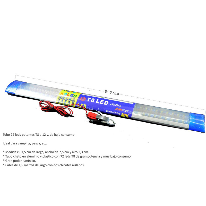 Tubo de luz led con pinzas batería 12 v BLANCO
