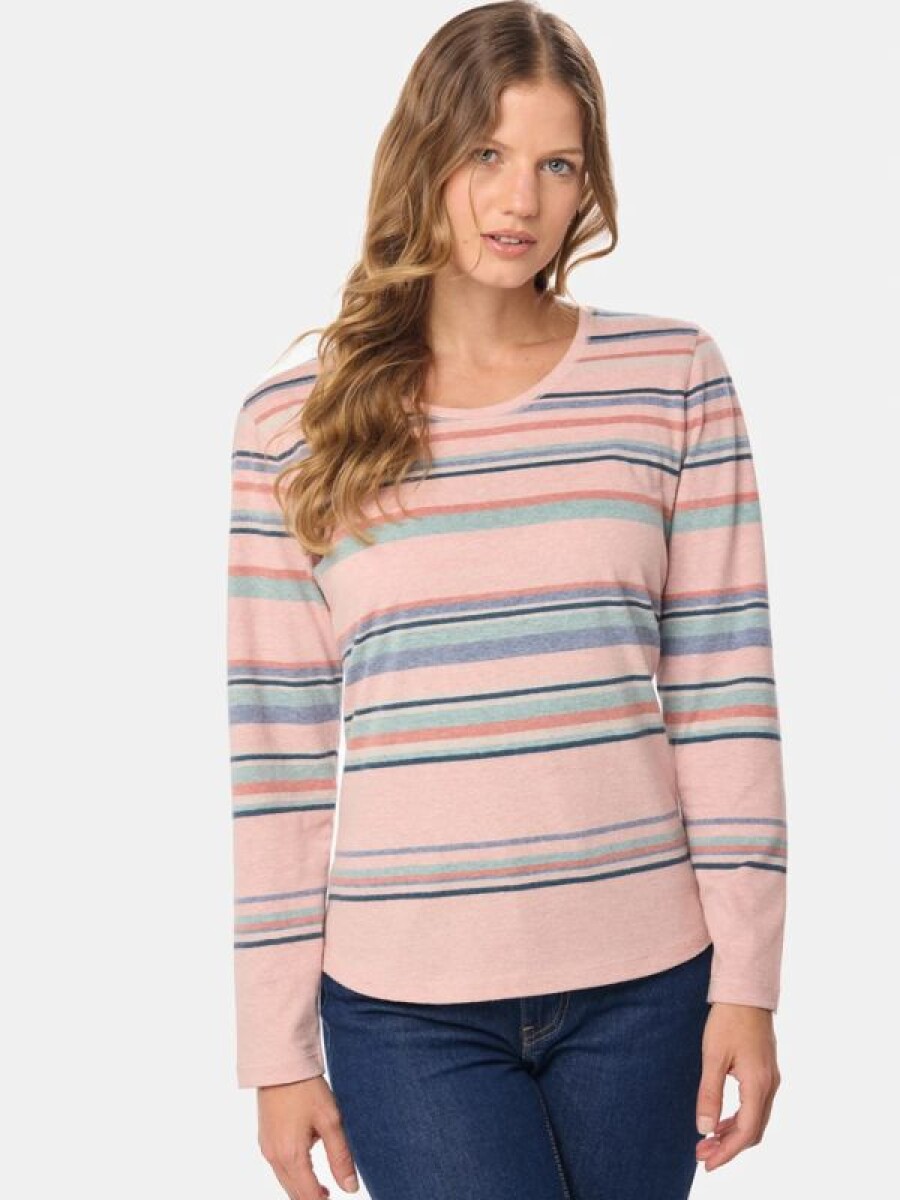 Remera Dama Rayada Legacy - Coral 