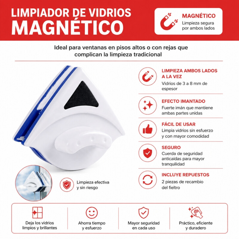 Limpiador de vidrios magnético BLANCO