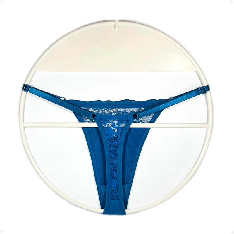 Tanga Colaless Ajustable De Encaje Azul