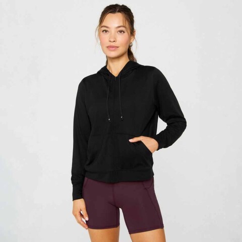Polera Cloud Jersey Full Zip Hoodie Mujer Black