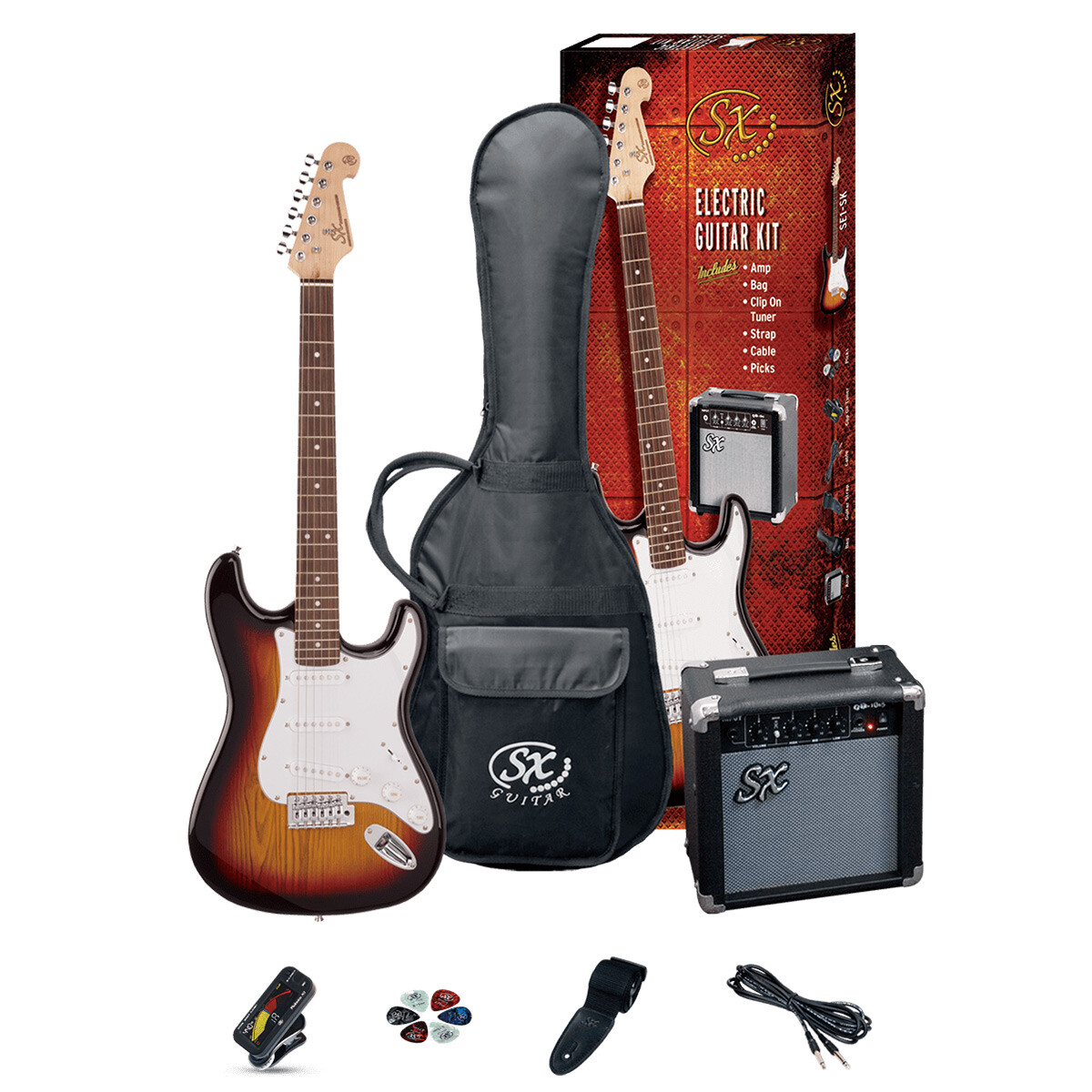 PACK GUITARRA ELÉCTRICA SX SE1SK STRAT SUNBURST 