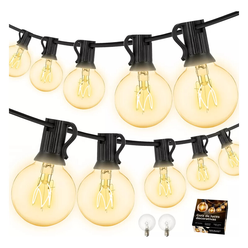 Guirnaldas Guia De 25 Luces Vintage Exterior + 2 Repuestos Amarillo