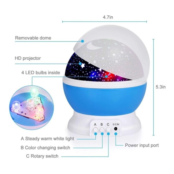 Lampara Veladora Proyector Led De Estrellas Usb Mesa Techo Variante Color Celeste