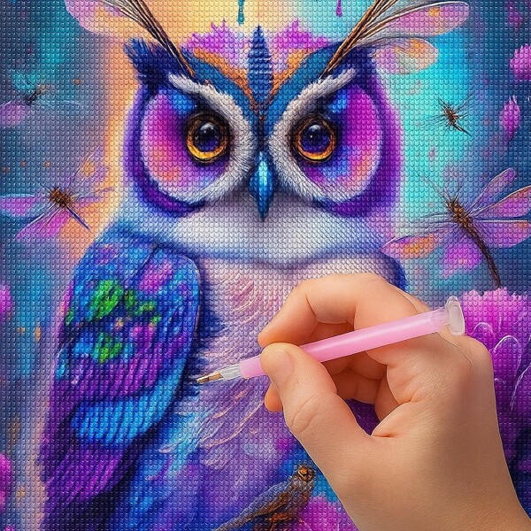 KIT DIAMANTE 5D Varios Diseños Diamant Art Atrix ® Variante Diseño Buho Violeta