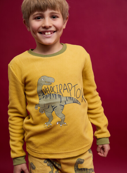 Pijama infantil polar dino raptor Mostaza