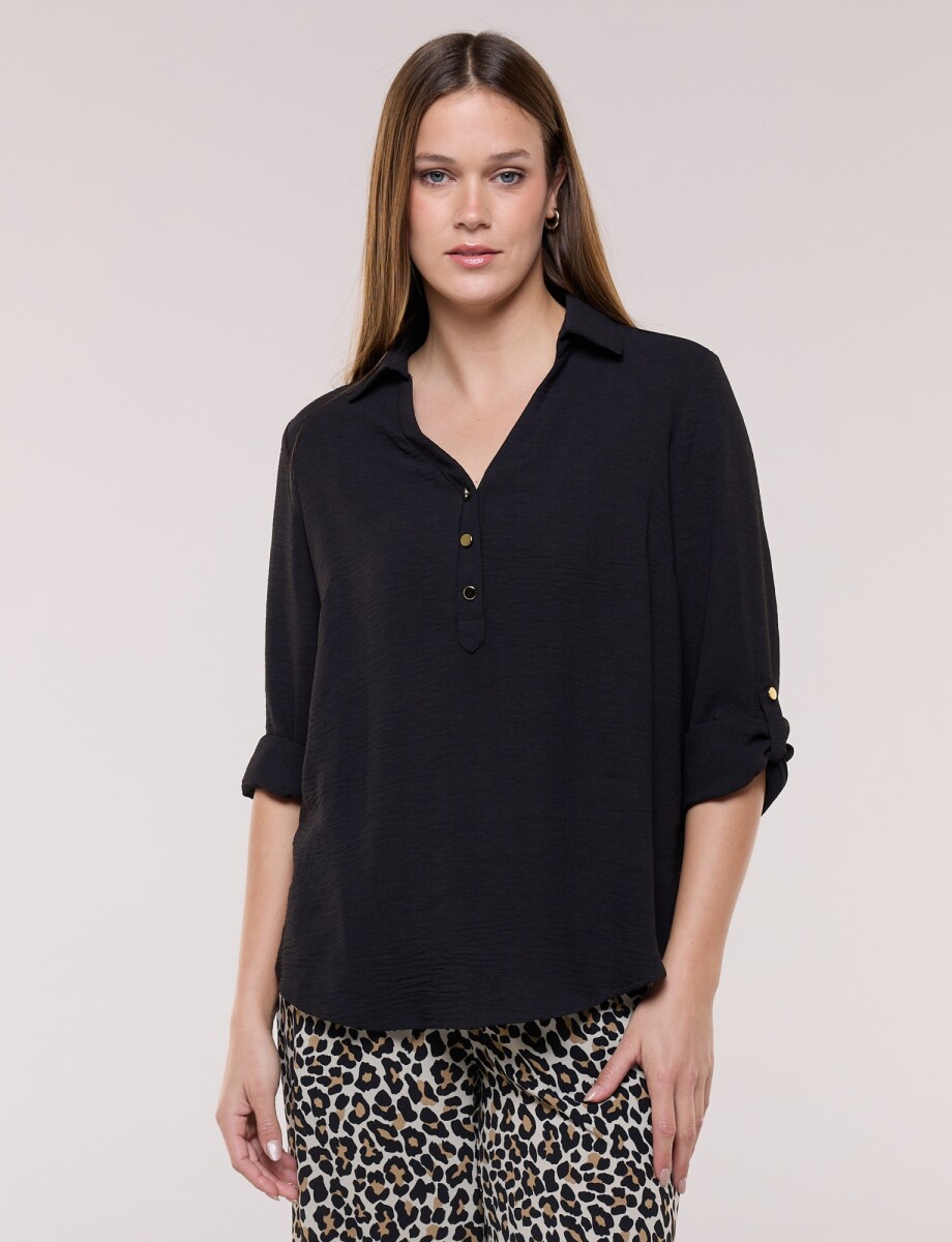 Blusa Holgada Triple Botón - Negro 