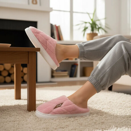 Set Invierno Pantuflas Unisex Antidesliz +Calienta Cama 1Pza Rosa
