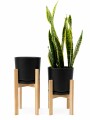 MACETA CERAMICA GRANDE CON SOPORTE ALTO NEGRA