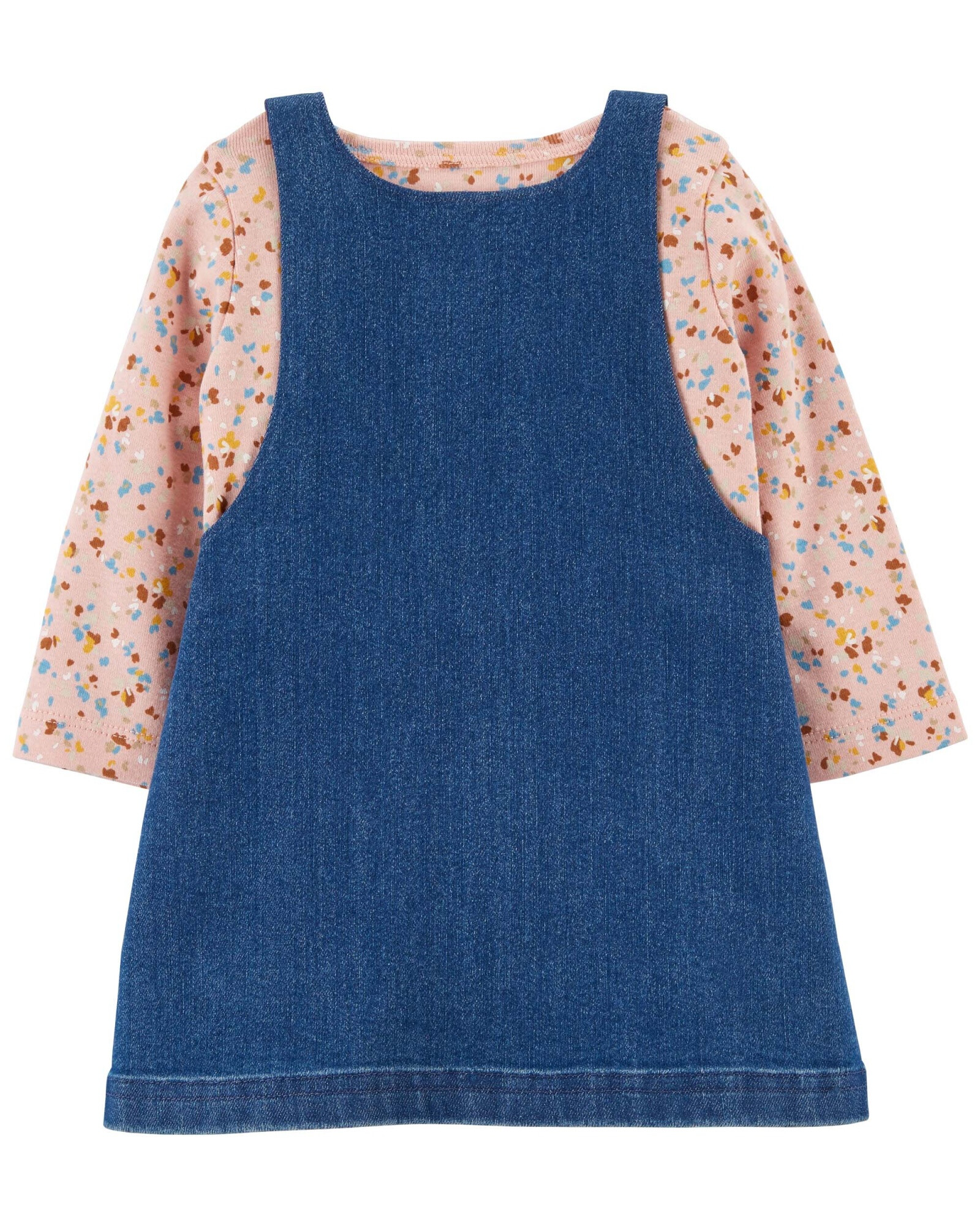 Set tres piezas jumper jean, blusa y medias de algodón Set tres piezas jumper jean, blusa y medias de algodón