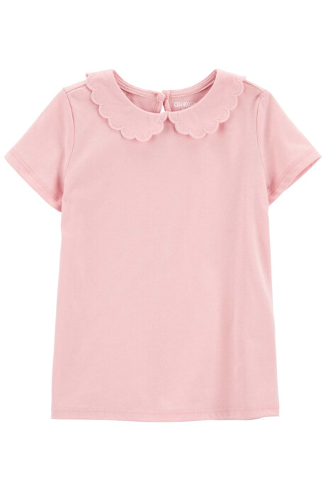 Blusa de algodón manga corta con cuello mago festoneado. Talles 2-5T Sin color