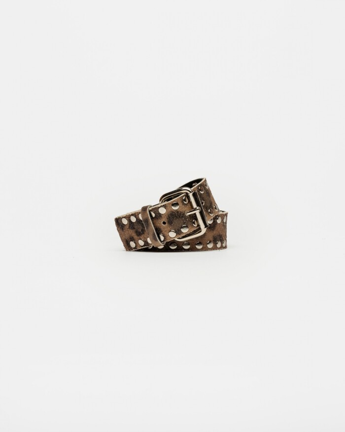 Cinturón Luna En Cuero Leopardo Gastado Marron
