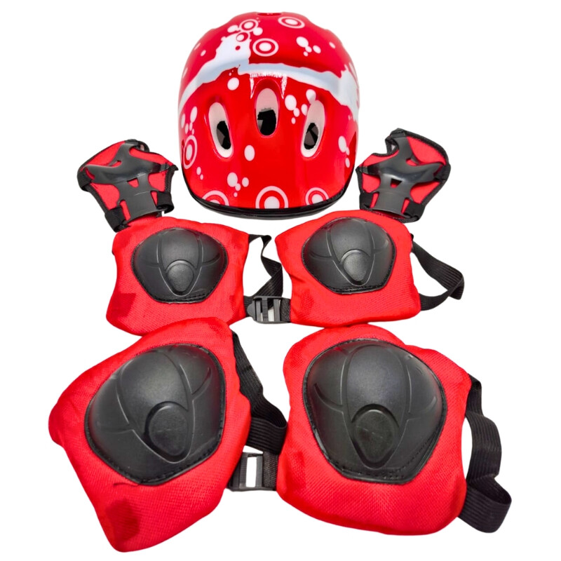 Set Casco, Rodillera y Coderas Rojo
