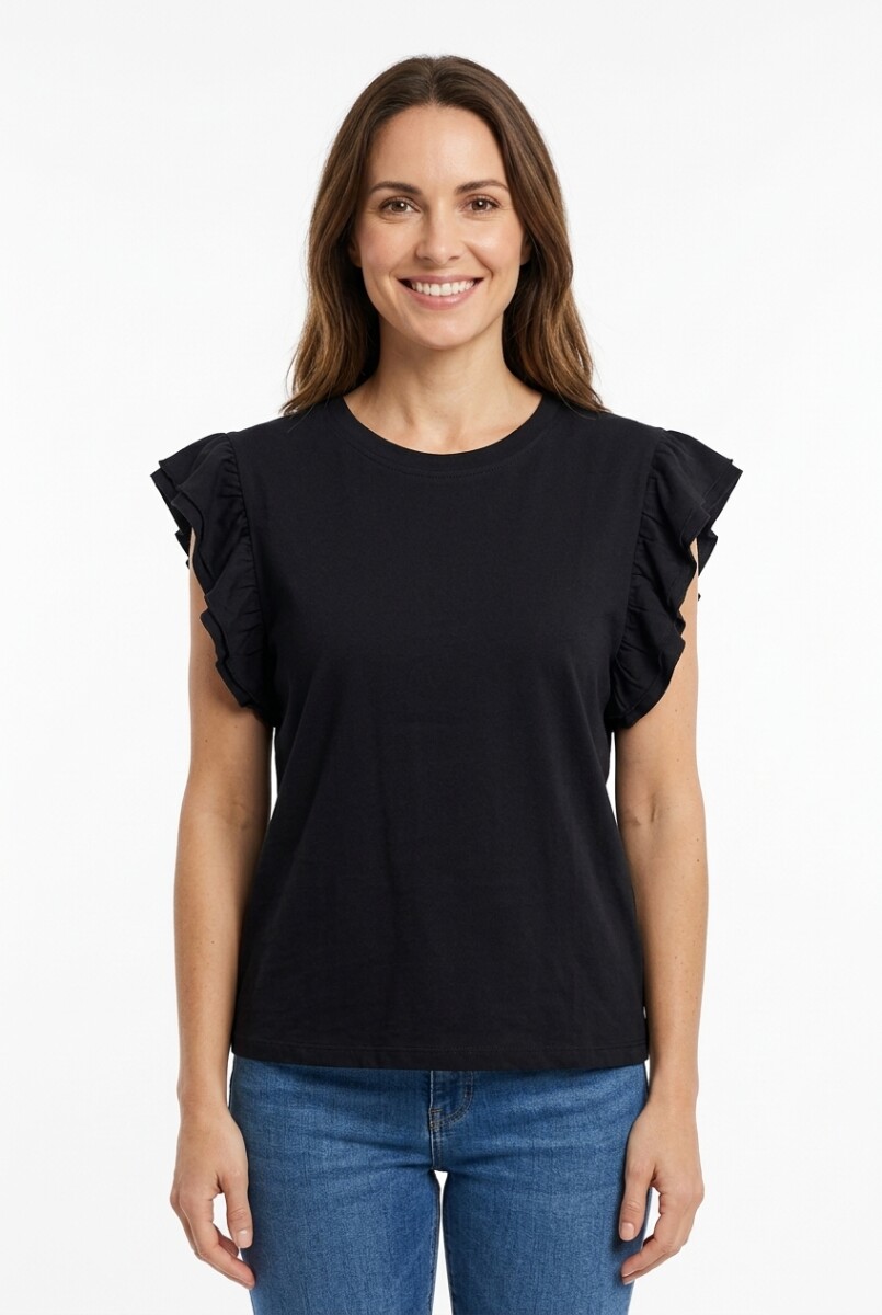 Remera m/c con volados - Negro 