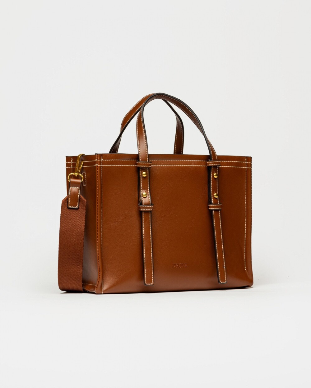 Cartera de mano Louise en efecto cuero liso Tabaco