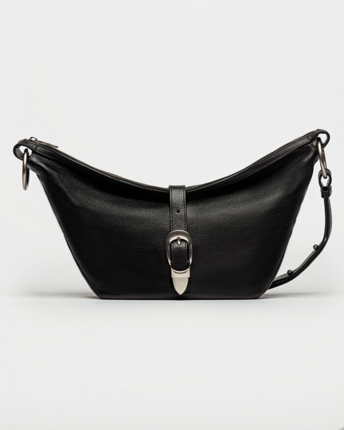 Bolso Bambu En Cuero Liso Satinado Negro
