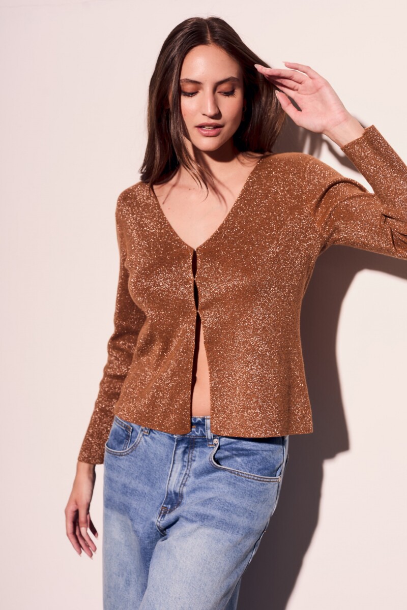 Cardigan Lurex Camel
