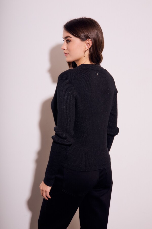 Cardigan Cuello Polo Negro