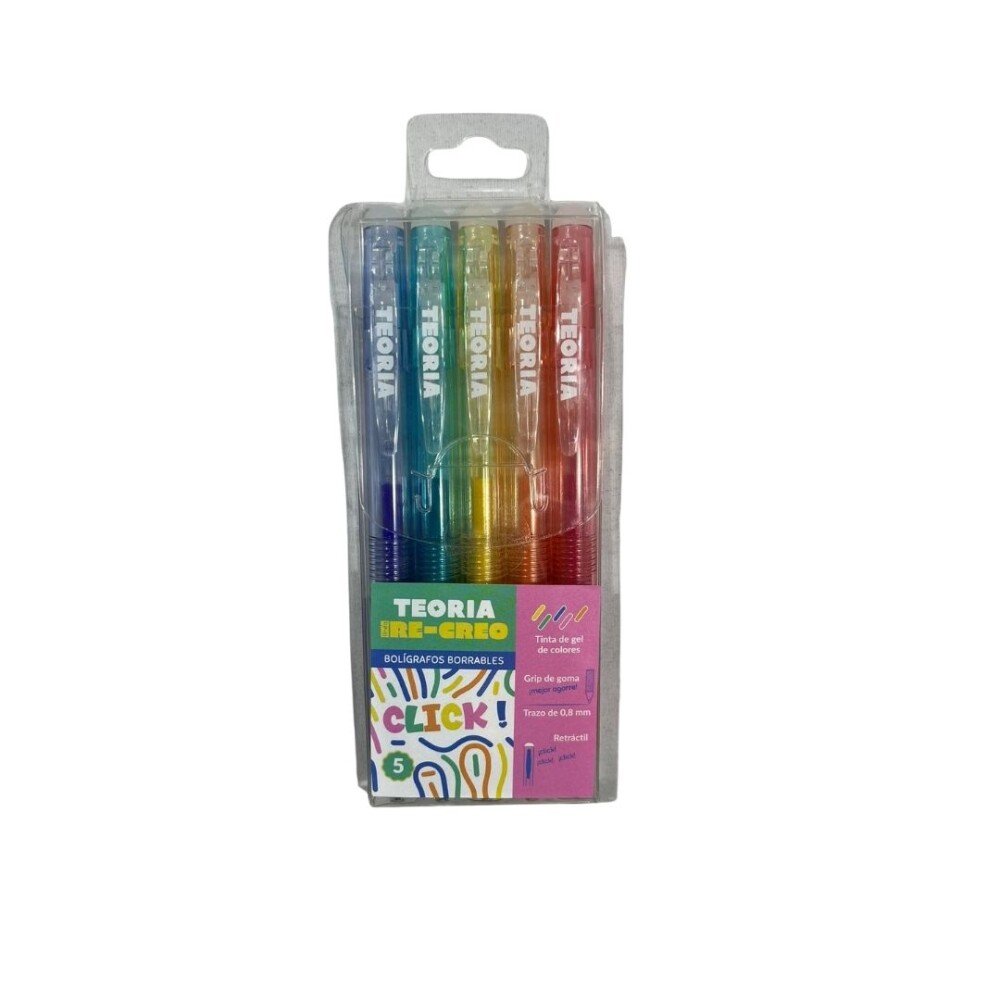 Bolígrafos Borrables Click Retráctiles Teoria x5 BOLÍGRAFO BORRABLE CLICK RETRÁCTIL SET X 5 TEORIA