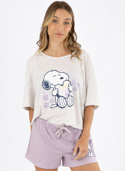 Pijama hearts & flowers snoopy Gris melange