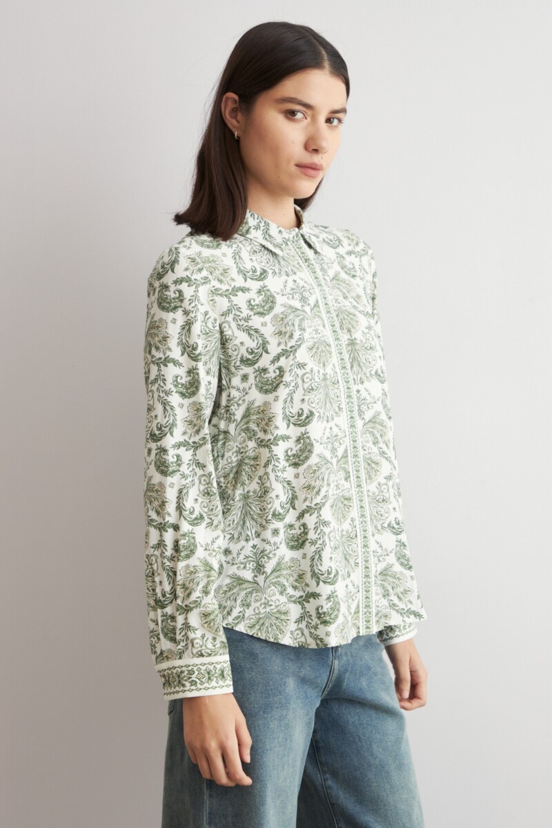 Camisa estampa Boho verde oliva
