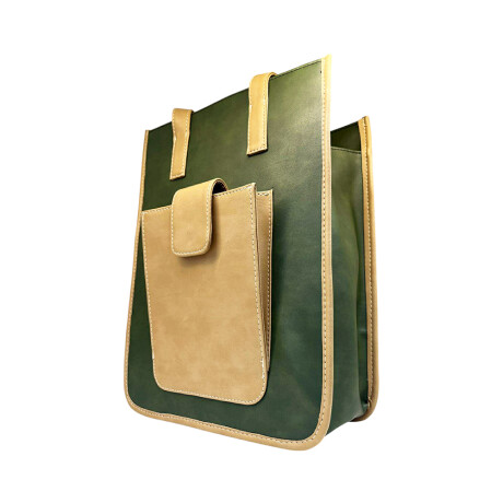 Matera en simil con bolsillo frontal Verde con beige