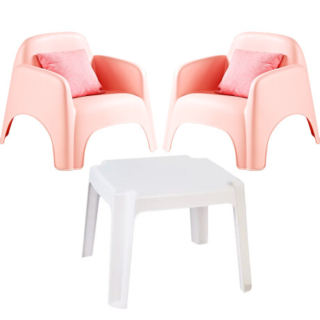 Set de 2 Sillones Skarpo +2 Almohadón + Mesa Jardin Rosado