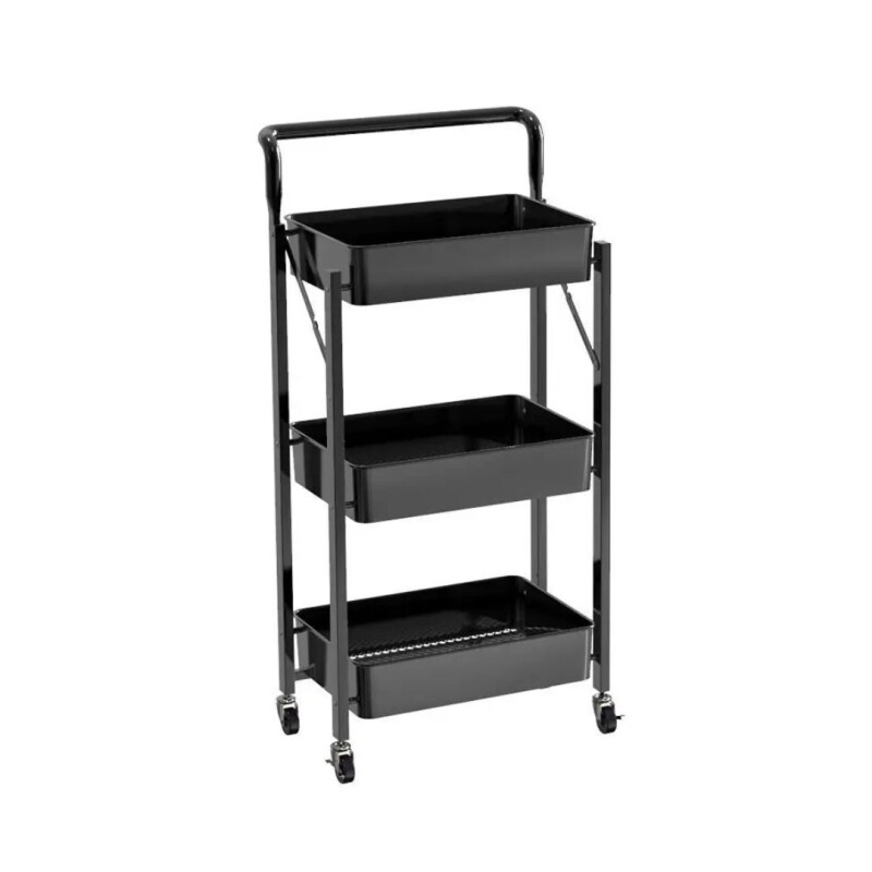 Carrito Organizador Plegable Con Ruedas 3 Niveles Multiuso Negro Carrito Organizador Plegable Con Ruedas 3 Niveles Multiuso Negro