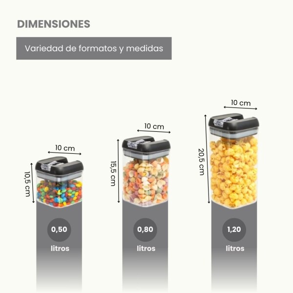 Juego de 6 Recipientes Herméticos Apilables Tarros Frascos Contenedores Apto Alimentos Tapa Negra Juego de 6 Recipientes Herméticos Apilables Tarros Frascos Contenedores Apto Alimentos Tapa Negra