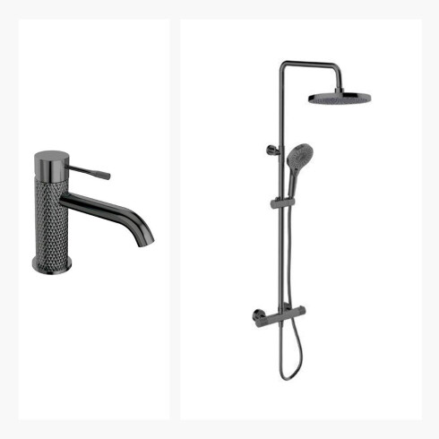 Juego Completo De Griferia Incluye Lavatorio Bajo Y Barral De Ducha GRIS