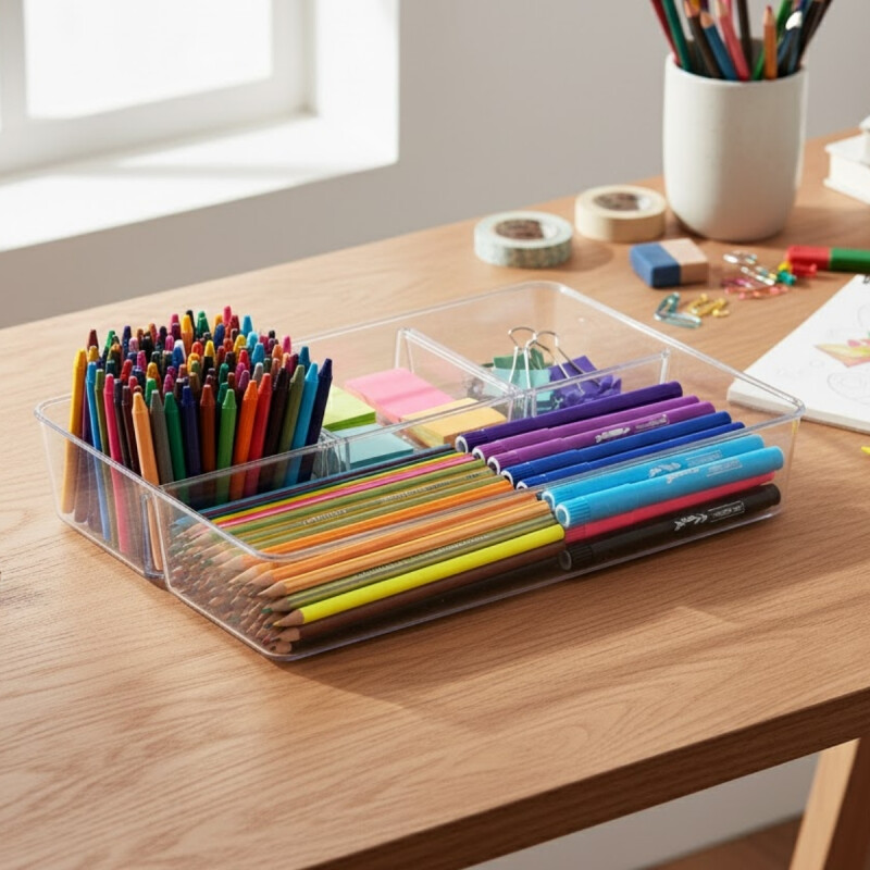 Organizador acrílico con divisiones 34 cm TRANSPARENTE