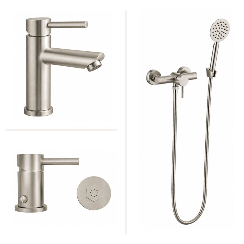 JUEGOS DE GRIFERIA LAVATORIO SATINADO-CEPILLADO RIONE GRIS-BRUSHED NICKEL