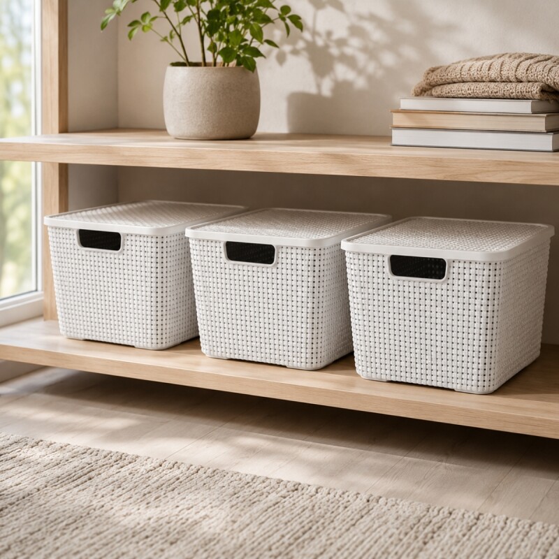 Set x3 Caja ratán 20 lts BLANCO