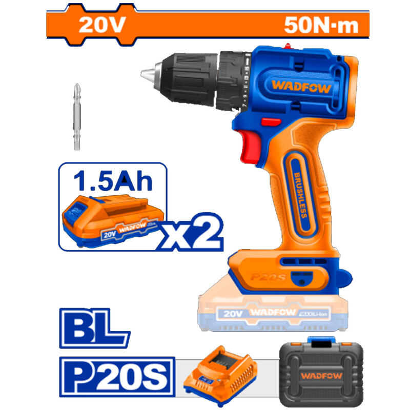 ATORNILLADOR 20V A BATERIA P20S 50NM BRUSHLESS CON 2X BAT CARG Y VALIJA WADFOW W ATORNILLADOR 20V A BATERIA P20S 50NM BRUSHLESS CON 2X BAT CARG Y VALIJA WADFOW W