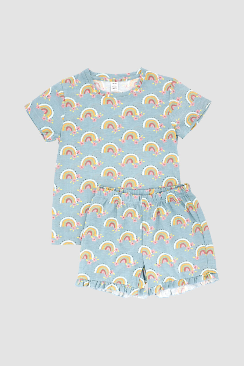 Pijama infantil arco iris - Celeste 